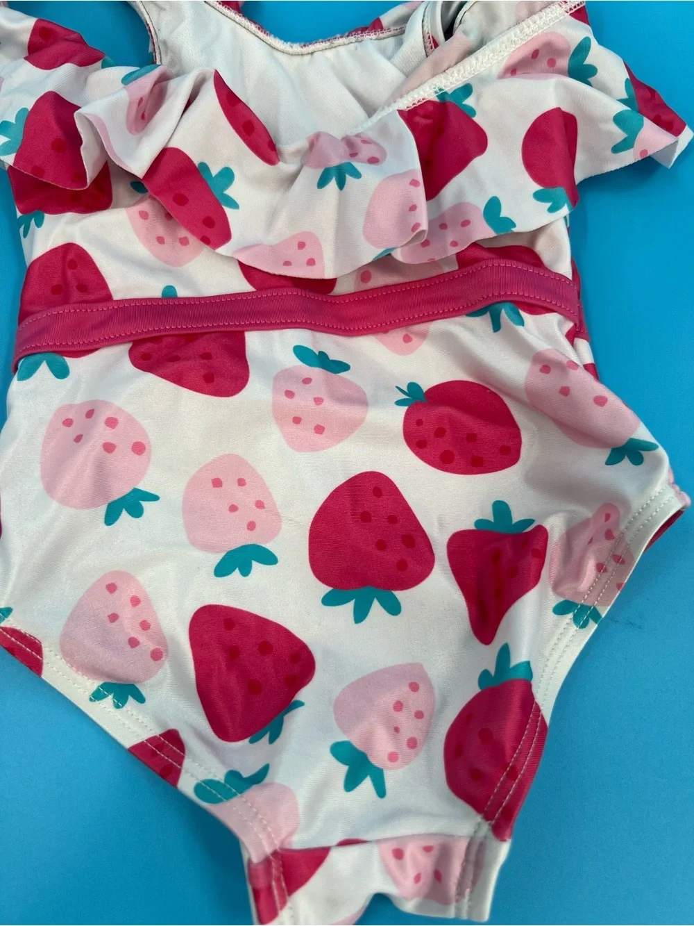 ☀️Strawberry Print Baby One-Piece Swimsuit - White & Pink